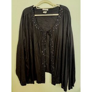 Paradiso Black Beaded Sequin Rayon Cardigan Jacket Womens 3X Plus Open Front